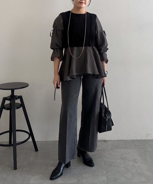 mysty woman（ミスティウーマン）の「ベストドッキングブラウス　152989（シャツ/ブラウス・レディース・ブラック/ベージュ・FREE）」の22枚目の写真