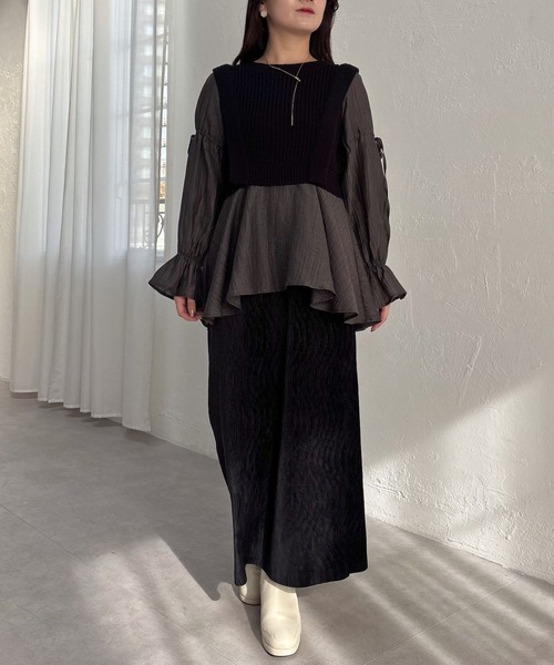 mysty woman（ミスティウーマン）の「ベストドッキングブラウス　152989（シャツ/ブラウス・レディース・ブラック/ベージュ・FREE）」の21枚目の写真