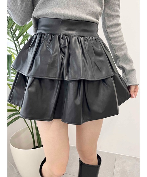 PHILLY(フィリー)の「【PHILLY】PUティアードミニスカパン(スカート・レディース・ブラウン/ブラック・FREE)」の2枚目の写真