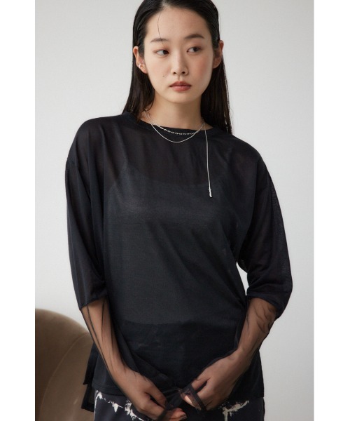 AZUL by moussy（アズールバイマウジー）の「袖シアーカットソートップス（Tシャツ/カットソー・レディース・ブラック/スモークピンク/ブラック系その他/グレー/ホワイト・FREE）」の17枚目の写真
