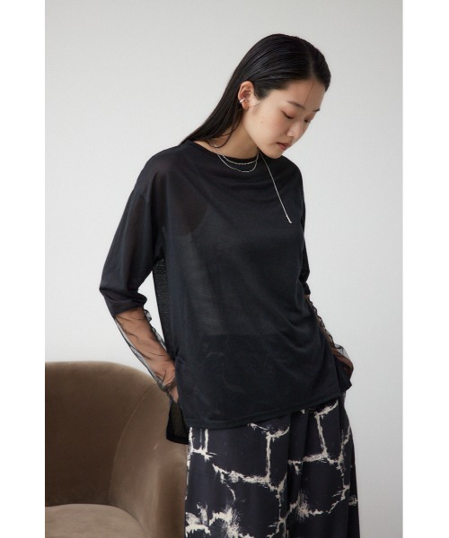 AZUL by moussy（アズールバイマウジー）の「袖シアーカットソートップス（Tシャツ/カットソー・レディース・ブラック/スモークピンク/ブラック系その他/グレー/ホワイト・FREE）」の18枚目の写真