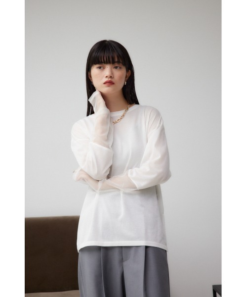 AZUL by moussy（アズールバイマウジー）の「袖シアーカットソートップス（Tシャツ/カットソー・レディース・ブラック/スモークピンク/ブラック系その他/グレー/ホワイト・FREE）」の7枚目の写真