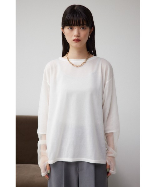 AZUL by moussy（アズールバイマウジー）の「袖シアーカットソートップス（Tシャツ/カットソー・レディース・ブラック/スモークピンク/ブラック系その他/グレー/ホワイト・FREE）」の9枚目の写真