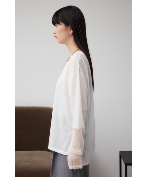 AZUL by moussy（アズールバイマウジー）の「袖シアーカットソートップス（Tシャツ/カットソー・レディース・ブラック/スモークピンク/ブラック系その他/グレー/ホワイト・FREE）」の10枚目の写真