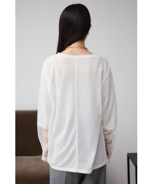 AZUL by moussy（アズールバイマウジー）の「袖シアーカットソートップス（Tシャツ/カットソー・レディース・ブラック/スモークピンク/ブラック系その他/グレー/ホワイト・FREE）」の11枚目の写真