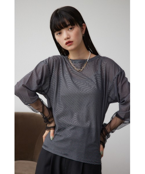AZUL by moussy（アズールバイマウジー）の「袖シアーカットソートップス（Tシャツ/カットソー・レディース・ブラック/スモークピンク/ブラック系その他/グレー/ホワイト・FREE）」の19枚目の写真