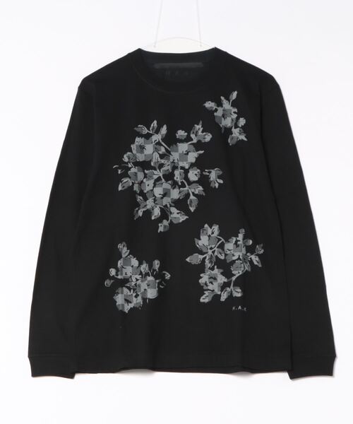 5．6オンスコットン天竺チェッカーフラワープリントロングスリーブTシャツ（Tシャツ/カットソー）｜H.A.K（ハク）