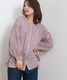 美品　ハグオーワー　リネン　レース ブラウス シャツ　トップス　ラベンダー 美品 ハグオーワー リネン レース ブラウス シャツ トップス