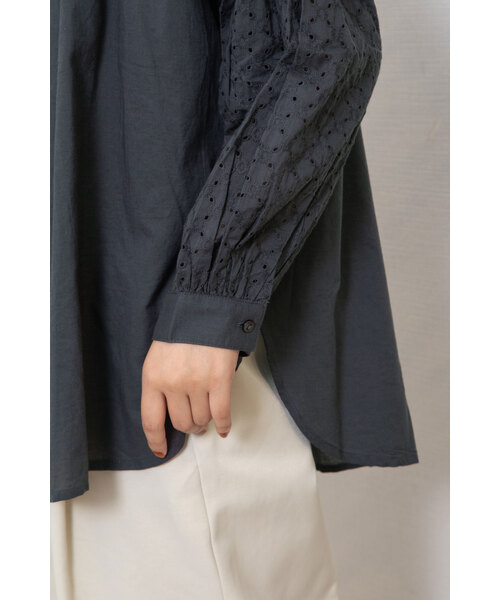 POU DOU DOU(プードゥドゥ)の「<made in INDIA>エンブロイダリースリーブブラウス(シャツ/ブラウス・レディース・ダークグレー/ラベンダー/キナリ・M)」の18枚目の写真