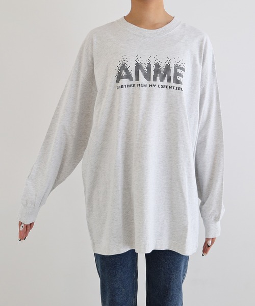 ANME(アンメ)の「ANMEピクセルロゴプリント長袖Tシャツ(Tシャツ/カットソー・レディース・オートミール/ブラック系/オフホワイト/ブラック系その他・M/L)」の5枚目の写真