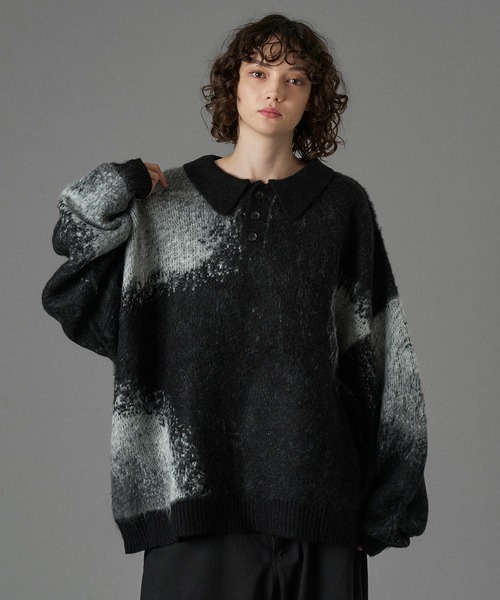 MIX PATTERN SHAGGY VOLUME KNIT POLO / シャギーミックスボリューム