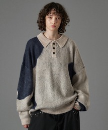 ONCILY(IVF[)MIX PATTERN SHAGGY VOLUME KNIT POLO  / VM[~bNX{[jbg|(jbg/Z[^[)