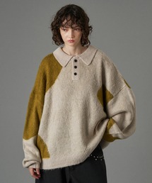 MIX PATTERN SHAGGY VOLUME KNIT POLO / シャギーミックスボリュームニットポロ