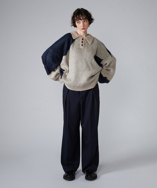 【セール】MIX PATTERN SHAGGY VOLUME KNIT POLO / シャギーミックスボリュームニットポロ（ニット/セーター）｜ONCILY（オンシェリー）