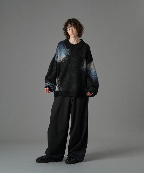 セール】MIX PATTERN SHAGGY VOLUME KNIT POLO / シャギーミックス
