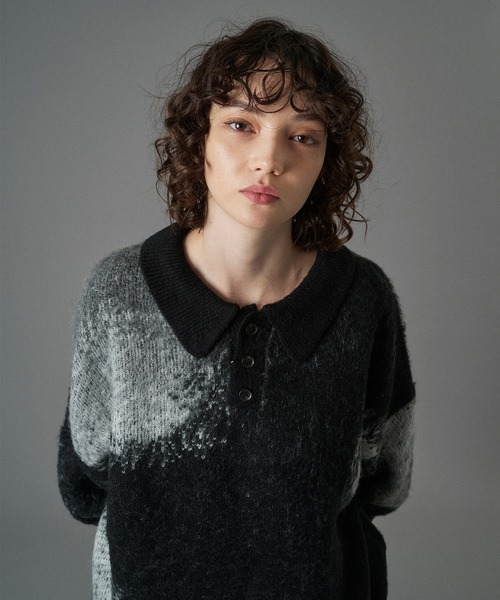 MIX PATTERN SHAGGY VOLUME KNIT POLO / シャギーミックスボリューム