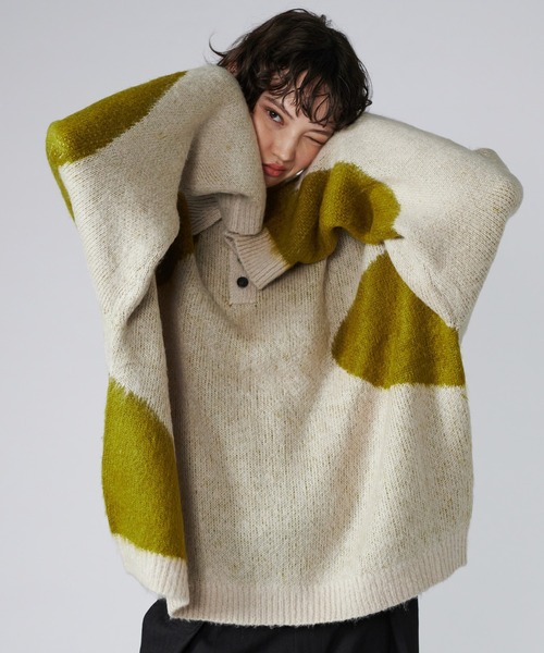 【セール】MIX PATTERN SHAGGY VOLUME KNIT POLO / シャギーミックスボリュームニットポロ（ニット/セーター）｜ONCILY（オンシェリー）