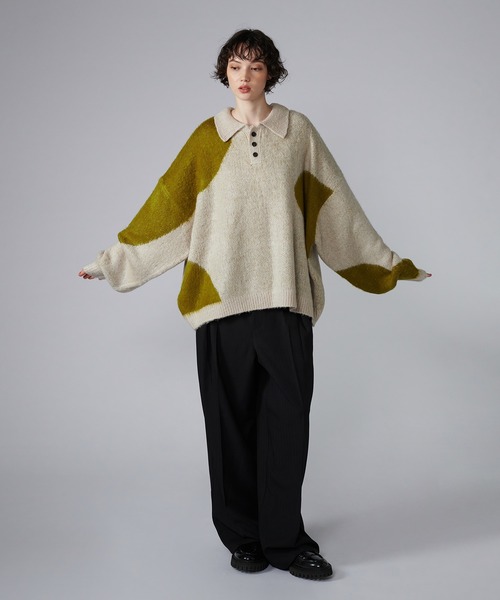 【セール】MIX PATTERN SHAGGY VOLUME KNIT POLO / シャギーミックスボリュームニットポロ（ニット/セーター）｜ONCILY（オンシェリー）