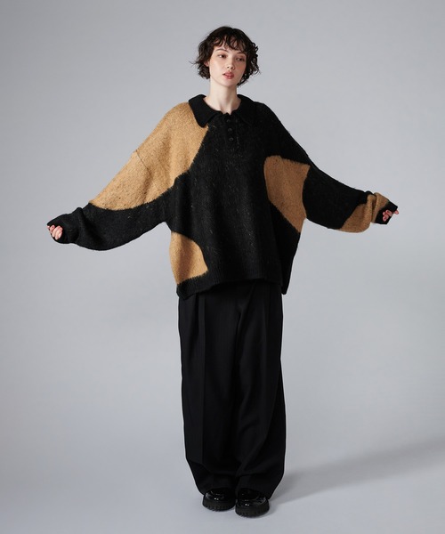 【セール】MIX PATTERN SHAGGY VOLUME KNIT POLO / シャギーミックスボリュームニットポロ（ニット/セーター）｜ONCILY（オンシェリー）