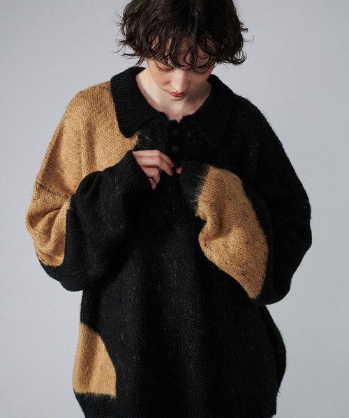 【セール】MIX PATTERN SHAGGY VOLUME KNIT POLO / シャギーミックスボリュームニットポロ（ニット/セーター）｜ONCILY（オンシェリー）