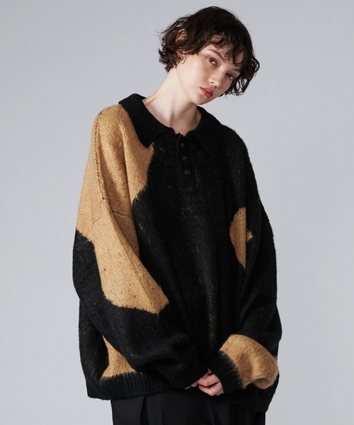 【セール】MIX PATTERN SHAGGY VOLUME KNIT POLO / シャギーミックスボリュームニットポロ（ニット/セーター）｜ONCILY（オンシェリー）