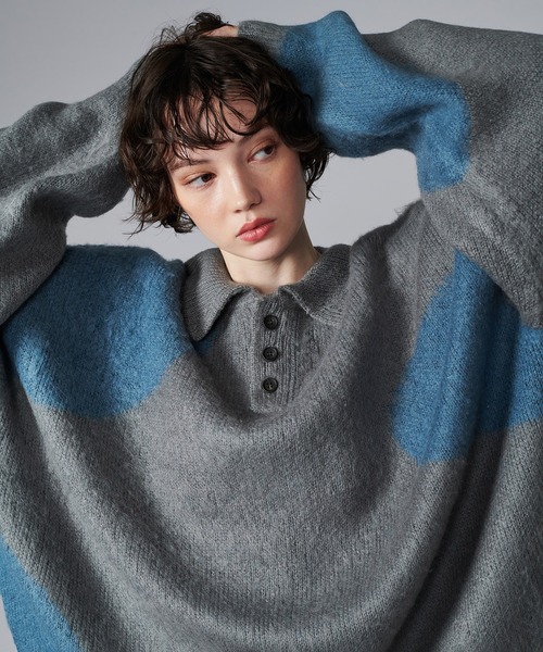 【セール】MIX PATTERN SHAGGY VOLUME KNIT POLO / シャギーミックスボリュームニットポロ（ニット/セーター）｜ONCILY（オンシェリー）