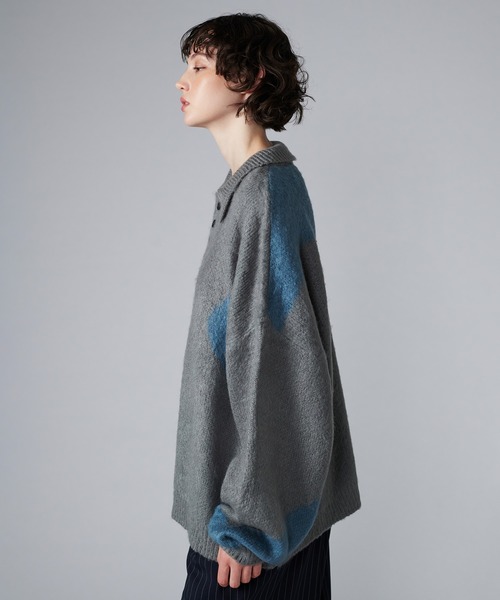【セール】MIX PATTERN SHAGGY VOLUME KNIT POLO / シャギーミックスボリュームニットポロ（ニット/セーター）｜ONCILY（オンシェリー）