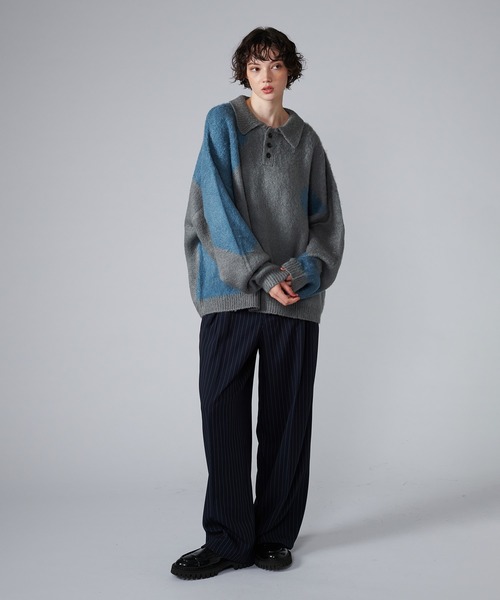 MIX PATTERN SHAGGY VOLUME KNIT POLO / シャギーミックス