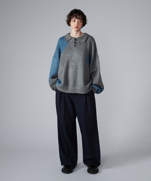 【セール】MIX PATTERN SHAGGY VOLUME KNIT POLO / シャギーミックスボリュームニットポロ（ニット/セーター）｜ONCILY（オンシェリー）