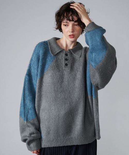 【セール】MIX PATTERN SHAGGY VOLUME KNIT POLO / シャギーミックスボリュームニットポロ（ニット/セーター）｜ONCILY（オンシェリー）