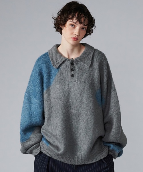 【セール】MIX PATTERN SHAGGY VOLUME KNIT POLO / シャギーミックスボリュームニットポロ（ニット/セーター）｜ONCILY（オンシェリー）