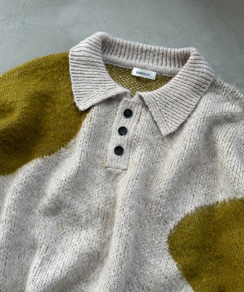 【セール】MIX PATTERN SHAGGY VOLUME KNIT POLO / シャギーミックスボリュームニットポロ（ニット/セーター）｜ONCILY（オンシェリー）
