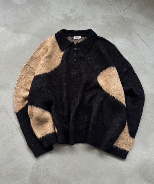 【セール】MIX PATTERN SHAGGY VOLUME KNIT POLO / シャギーミックスボリュームニットポロ（ニット/セーター）｜ONCILY（オンシェリー）