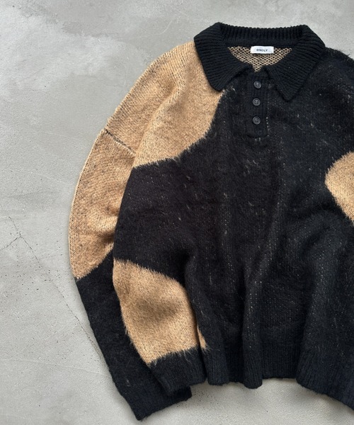 【セール】MIX PATTERN SHAGGY VOLUME KNIT POLO / シャギーミックスボリュームニットポロ（ニット/セーター）｜ONCILY（オンシェリー）