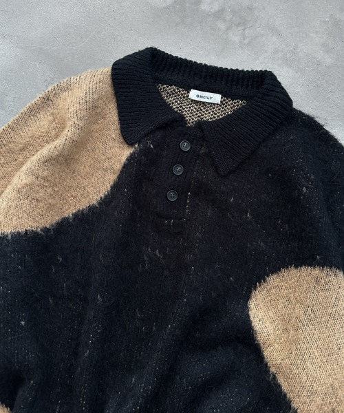 【セール】MIX PATTERN SHAGGY VOLUME KNIT POLO / シャギーミックスボリュームニットポロ（ニット/セーター）｜ONCILY（オンシェリー）