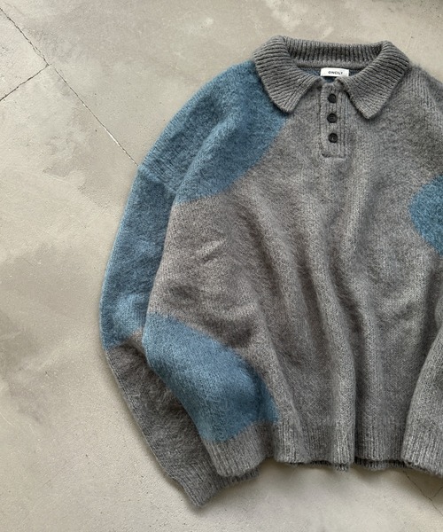 【セール】MIX PATTERN SHAGGY VOLUME KNIT POLO / シャギーミックスボリュームニットポロ（ニット/セーター）｜ONCILY（オンシェリー）