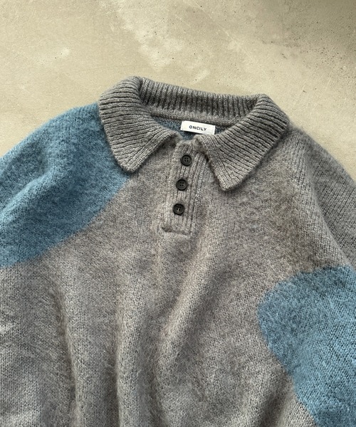 【セール】MIX PATTERN SHAGGY VOLUME KNIT POLO / シャギーミックスボリュームニットポロ（ニット/セーター）｜ONCILY（オンシェリー）