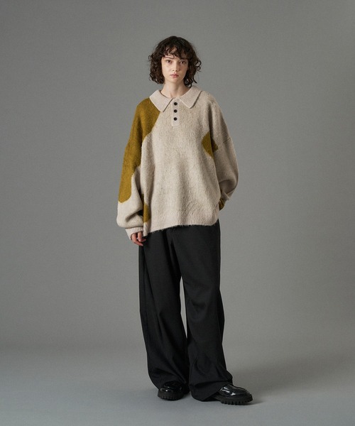 MIX PATTERN SHAGGY VOLUME KNIT POLO / シャギーミックスボリューム