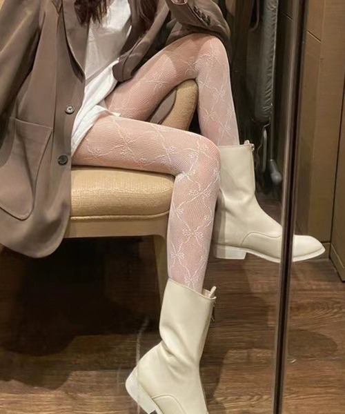 CALIFORNIA OUTFITTERS（カリフォルニア アウトフィッターズ）の「2-9D22 リボン柄 ストッキング パンスト 編みタイツ 柄タイツ（タイツ/ストッキング・レディース・ホワイト/ブラック・ONESIZE）」の10枚目の写真