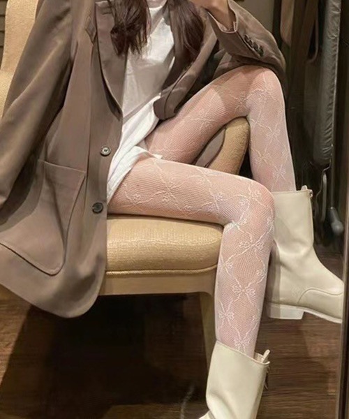 CALIFORNIA OUTFITTERS（カリフォルニア アウトフィッターズ）の「2-9D22 リボン柄 ストッキング パンスト 編みタイツ 柄タイツ（タイツ/ストッキング・レディース・ホワイト/ブラック・ONESIZE）」の11枚目の写真