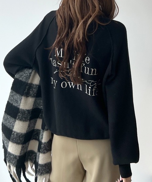 Futier land（フューティアランド）の「存在感あるキャッチーな刺繍。バックロゴスウェット風ニット（ニット/セーター・レディース・ライトグレー/レッド/ブラック/ネイビー・FREE）」の17枚目の写真