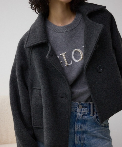 AZUL by moussy(アズールバイマウジー)の「コクーンスリーブショートコート(ステンカラーコート・レディース・杢グレー/ブラック/ライトベージュ・FREE)」の3枚目の写真