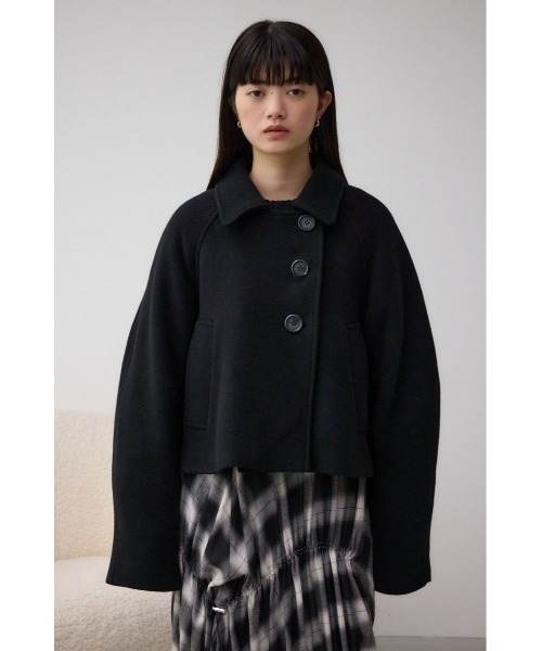 AZUL by moussy(アズールバイマウジー)の「コクーンスリーブショートコート(ステンカラーコート・レディース・杢グレー/ブラック/ライトベージュ・FREE)」の7枚目の写真
