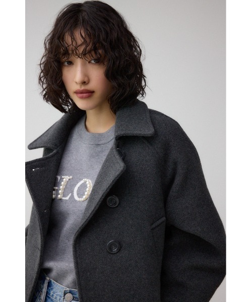 AZUL by moussy(アズールバイマウジー)の「コクーンスリーブショートコート(ステンカラーコート・レディース・杢グレー/ブラック/ライトベージュ・FREE)」の16枚目の写真
