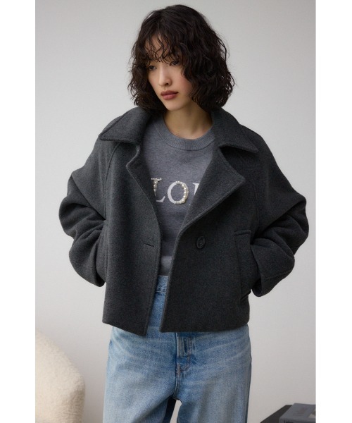 AZUL by moussy(アズールバイマウジー)の「コクーンスリーブショートコート(ステンカラーコート・レディース・杢グレー/ブラック/ライトベージュ・FREE)」の17枚目の写真