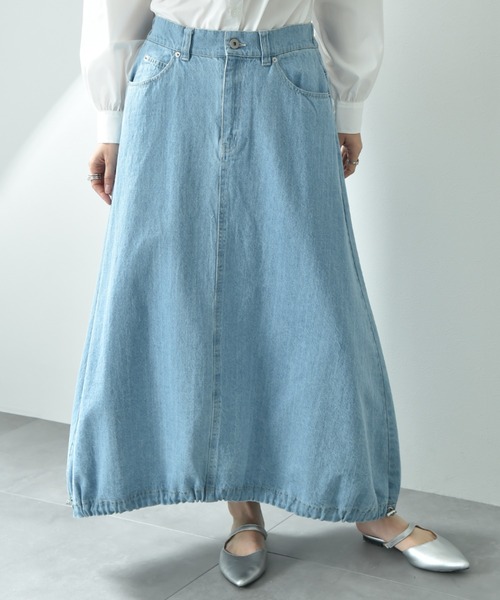 INTERPLANET（インタープラネット）の「ドロストコクーンデニムスカート（デニムスカート・レディース・ブルー/サックスブルー・FREE）」の5枚目の写真
