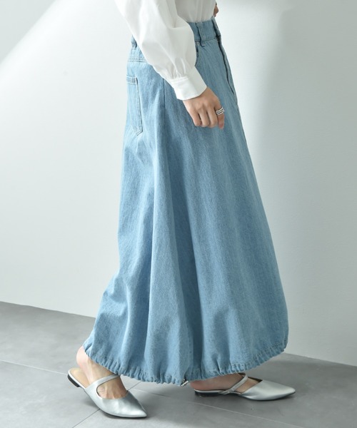 INTERPLANET（インタープラネット）の「ドロストコクーンデニムスカート（デニムスカート・レディース・ブルー/サックスブルー・FREE）」の6枚目の写真