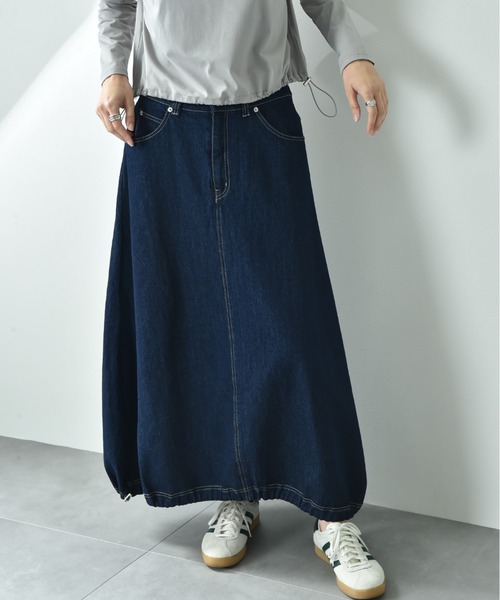 INTERPLANET（インタープラネット）の「ドロストコクーンデニムスカート（デニムスカート・レディース・ブルー/サックスブルー・FREE）」の20枚目の写真