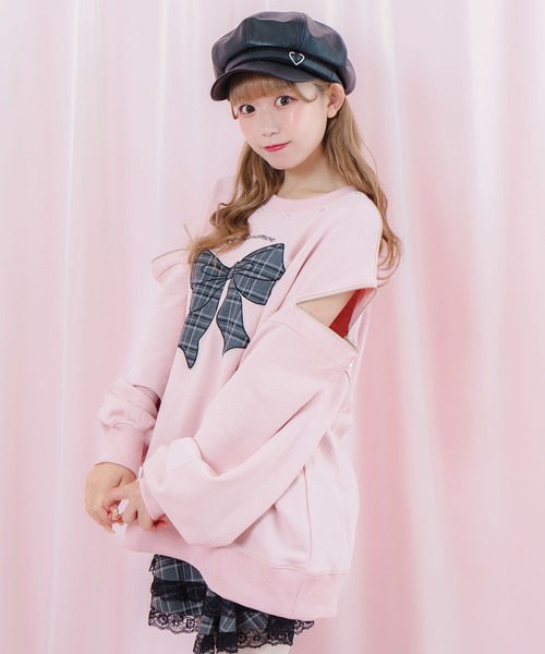 Honey Cinnamon（ハニーシナモン）の「チェックリボンAPスウェット（スウェット・レディース・ブラック/ピンク・FREE）」の9枚目の写真