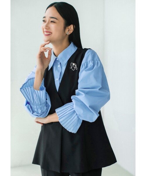 THE SHOP TK （ザ ショップ ティーケー ）の「【汚れ＆シワが付きにくい/セレモニー/通勤】ダブルクロスジレ/洗濯機OK（ベスト・レディース・ベージュ/ネイビー/ブラック・13/12）」の2枚目の写真